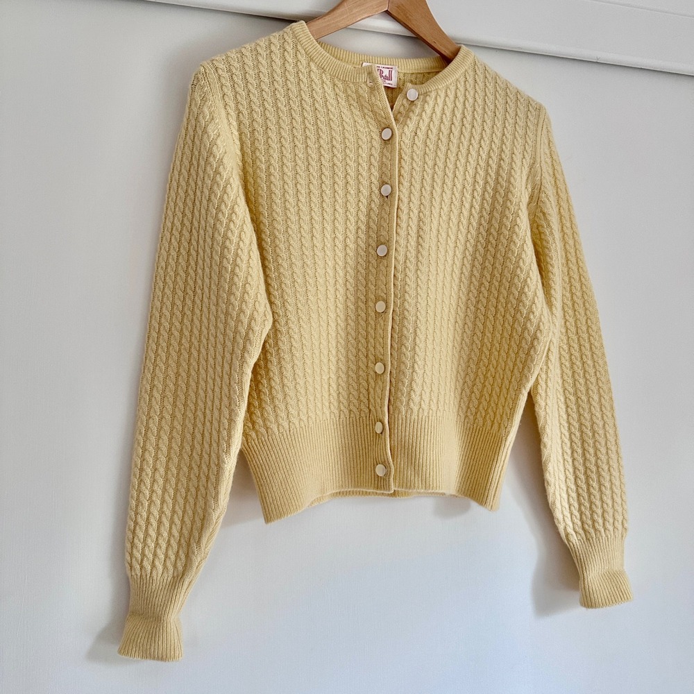 N.Peal London Yellow 100% Cashmere Cable Knit Cardigan Made in Scotland M - Picture 2 of 10
